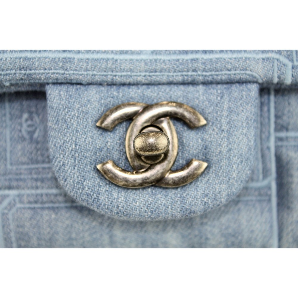 Chanel Chain Shoulder Embroidery Denim Bag Blue - Picture 3 of 8